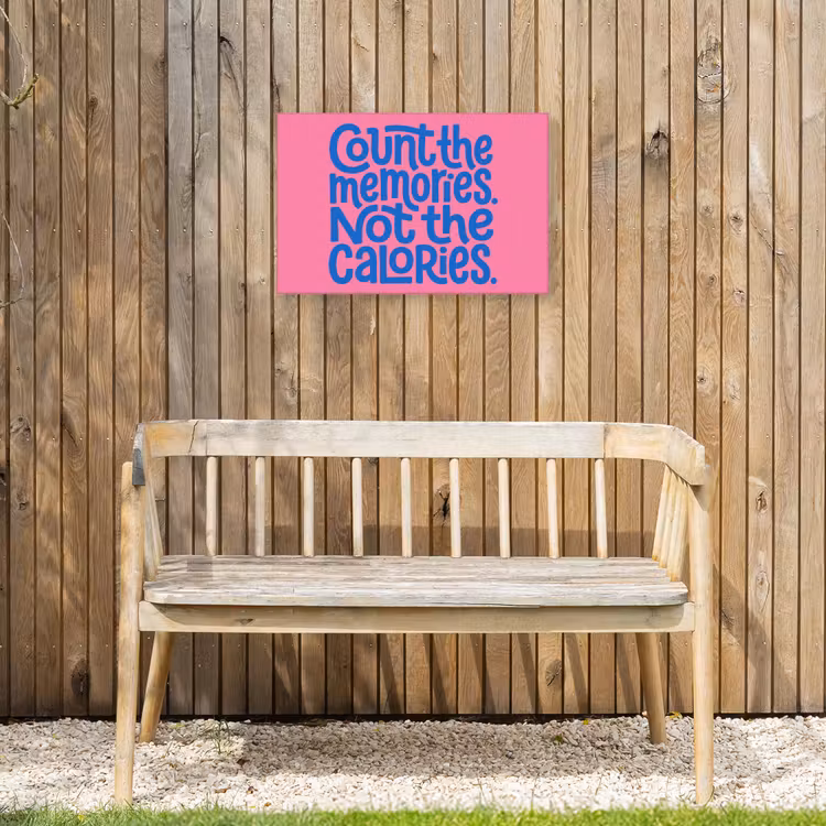 Memories - Roze - Blauw - Quote Tuinposter op houten frame 2 cm dik klein -sfeer4