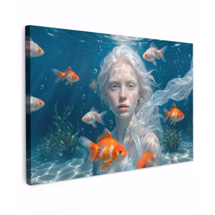Mens - Onderwater - Vis - Modern - Blauw Tuinposter op houten frame 2 cm dik klein -3d