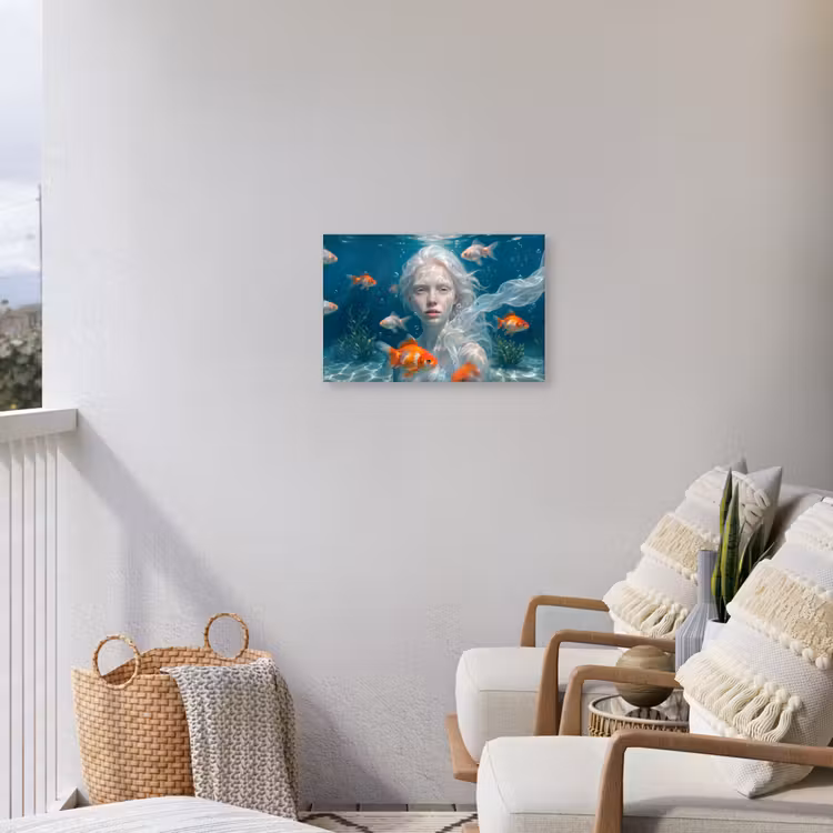 Mens - Onderwater - Vis - Modern - Blauw Tuinposter op houten frame 2 cm dik klein -sfeer1