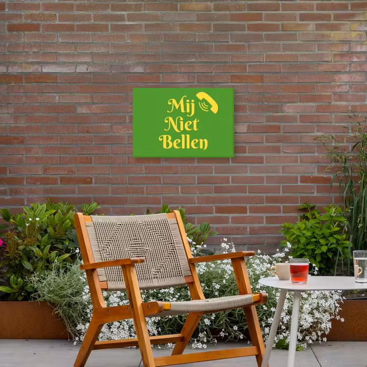 Mij niet bellen - Telefoon - Groen Tuinposter op houten frame 2 cm dik klein -sfeer3