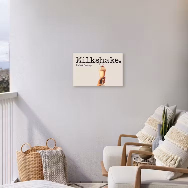 Milkshake - Kers - Rietje Tuinposter op houten frame 2 cm dik klein -sfeer1