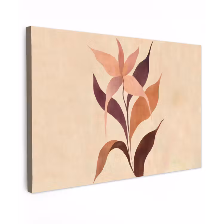 Minimalistisch - Bloem - Bladeren - Beige Tuinposter op houten frame 2 cm dik klein -3d