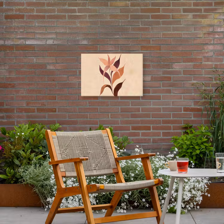 Minimalistisch - Bloem - Bladeren - Beige Tuinposter op houten frame 2 cm dik klein -sfeer3