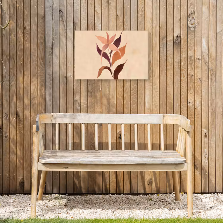 Minimalistisch - Bloem - Bladeren - Beige Tuinposter op houten frame 2 cm dik klein -sfeer4