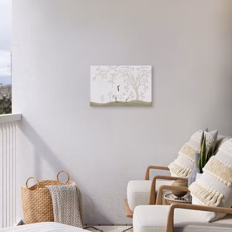 Minimalistisch - Kraanvogels - Blauw Tuinposter op houten frame 2 cm dik klein -sfeer1