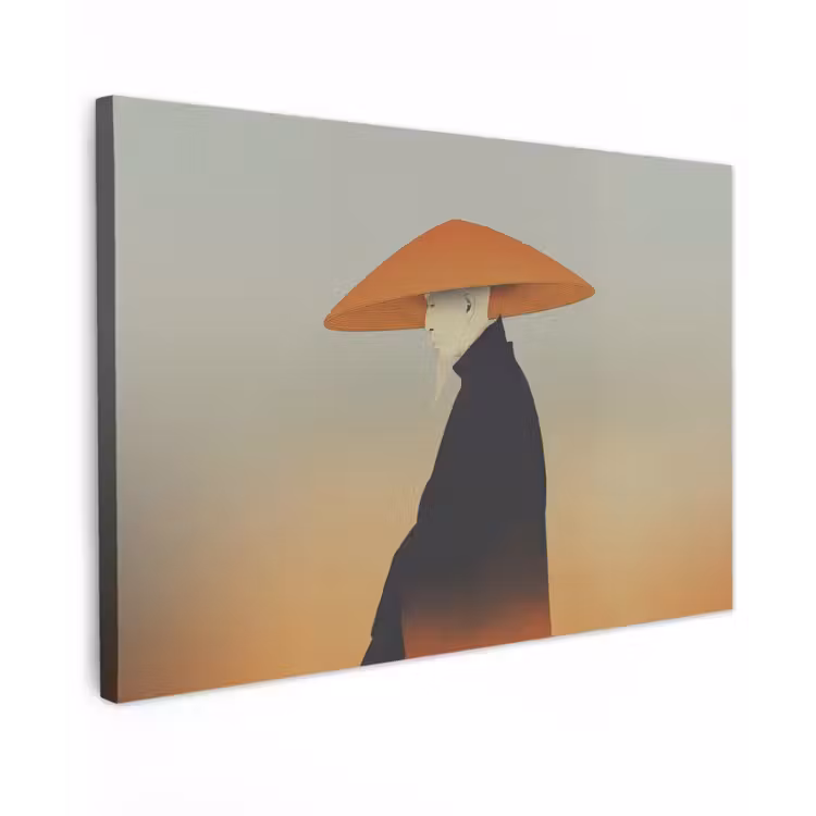 Minimalistisch - Silhouet - Oranje Tuinposter op houten frame 2 cm dik klein -3d
