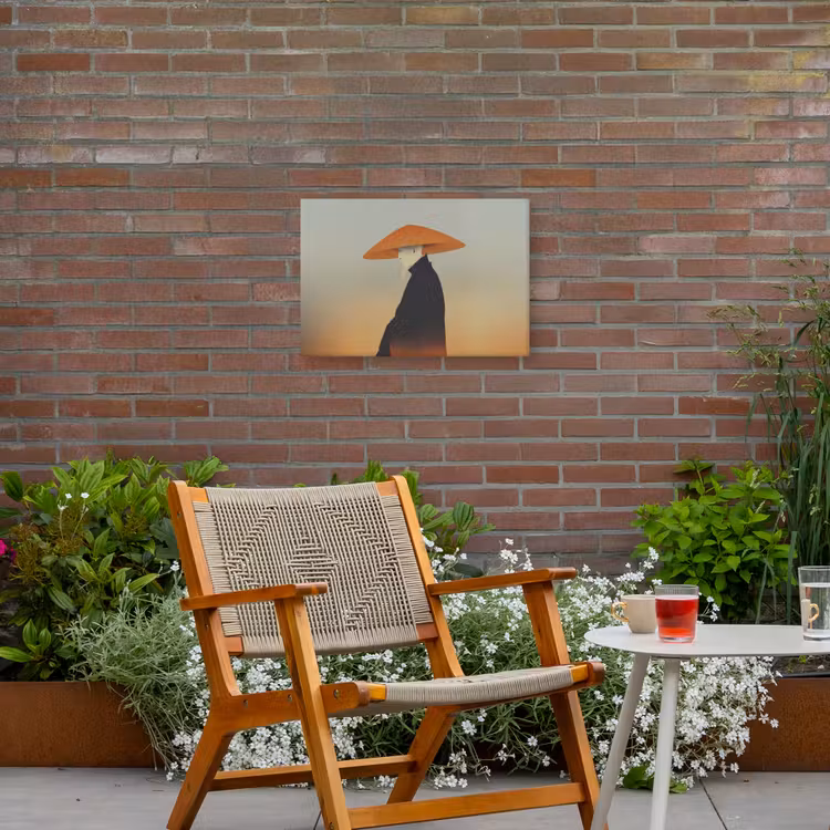 Minimalistisch - Silhouet - Oranje Tuinposter op houten frame 2 cm dik klein -sfeer3
