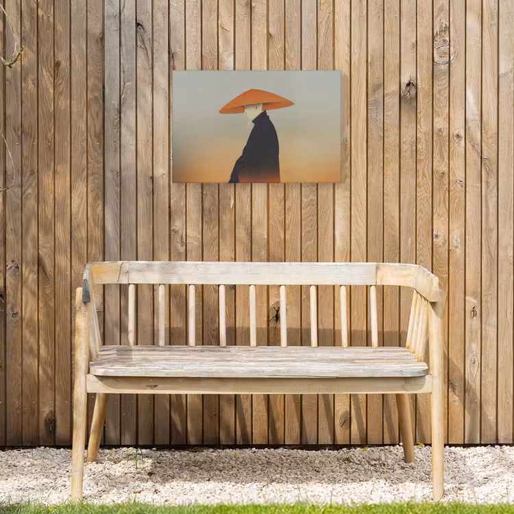 Minimalistisch - Silhouet - Oranje Tuinposter op houten frame 2 cm dik klein -sfeer4