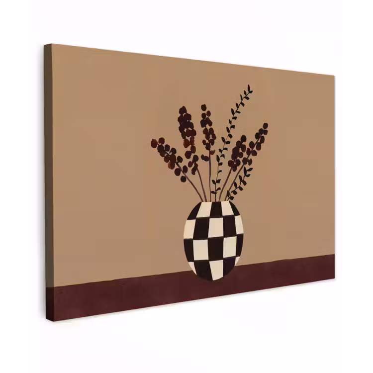 Minimalistisch - Vaas - Bloemen - Bruin Tuinposter op houten frame 2 cm dik klein -3d