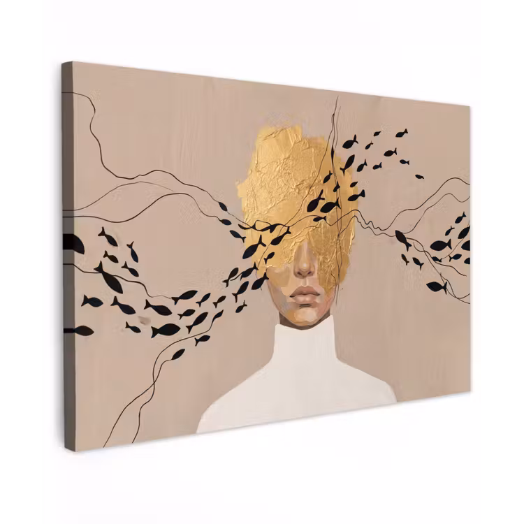 Modern - Vrouw - Goud Tuinposter op houten frame 2 cm dik klein -3d