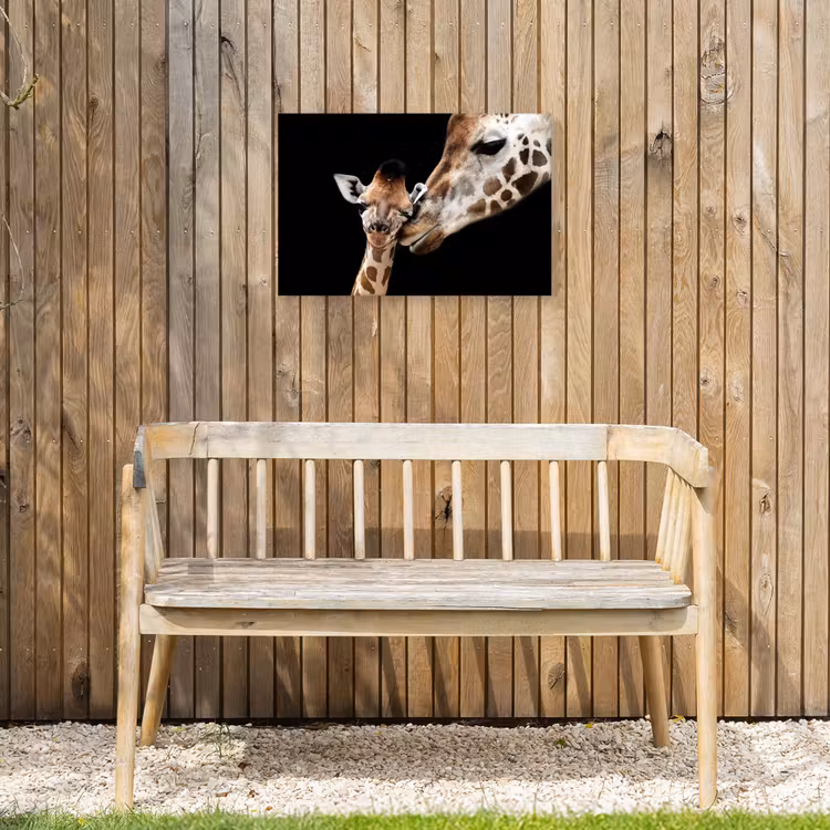 Moederlijke tederheid bij giraffen Tuinposter op houten frame 2 cm dik klein -sfeer4