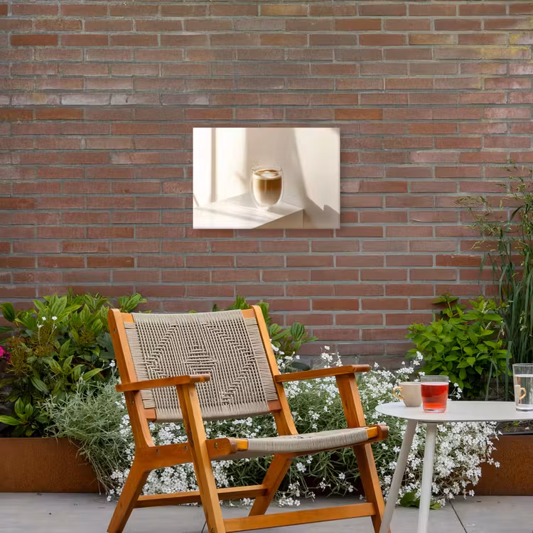 Mok - Latte - Minimalistisch - Schaduw Tuinposter op houten frame 2 cm dik klein -sfeer3