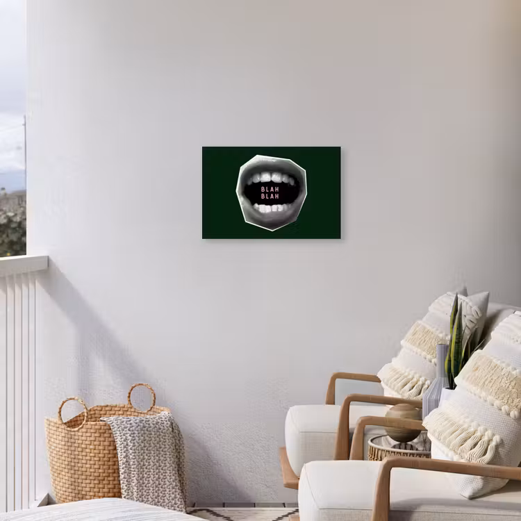 Mond - Groen - Illustratie - BLAH BLAH Tuinposter op houten frame 2 cm dik klein -sfeer1