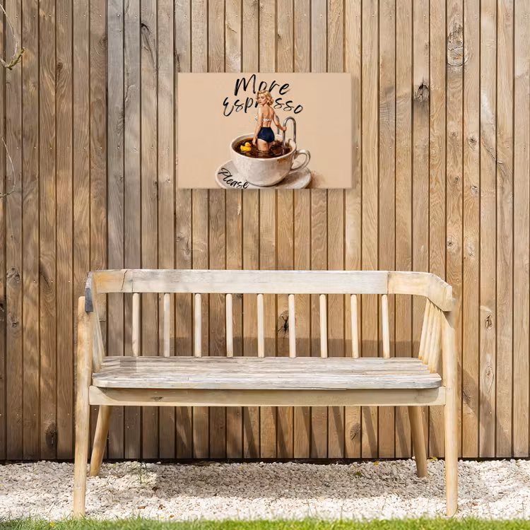 More espresso - Koffie - Eend Tuinposter op houten frame 2 cm dik klein -sfeer4