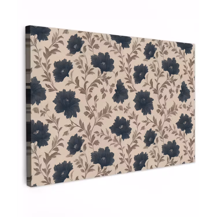 Motief - Bloemen - Zwart - Beige Tuinposter op houten frame 2 cm dik klein 845 -3d