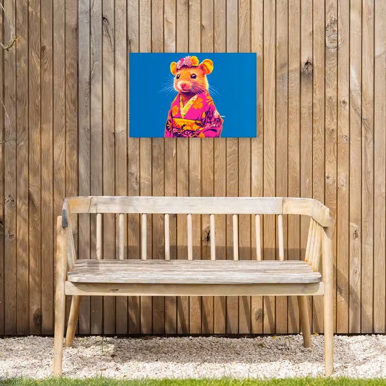Muis - Kimono - Bloemen - Blauw Tuinposter op houten frame 2 cm dik klein -sfeer4