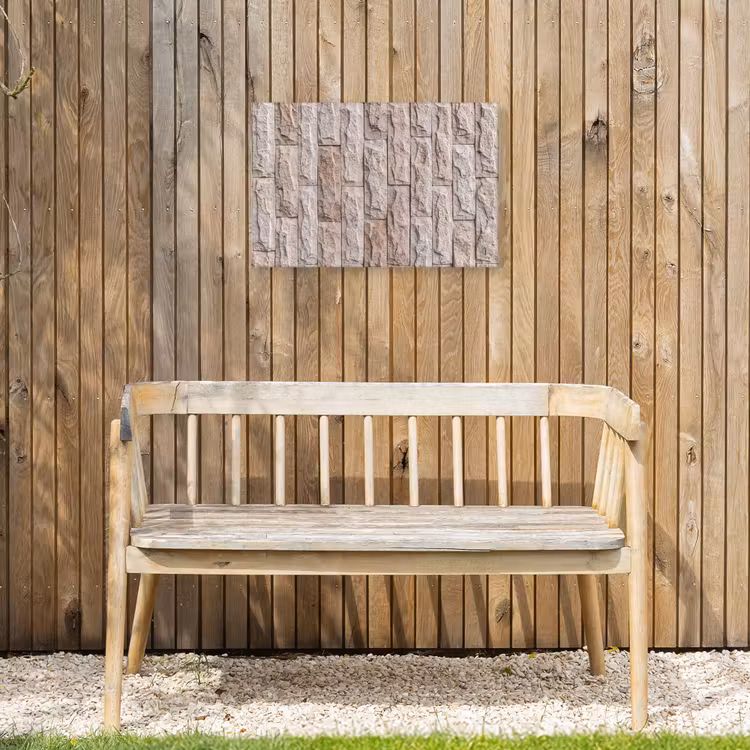 Muur - Steen - Ruw - Beige - Textuur Tuinposter op houten frame 2 cm dik klein -sfeer4