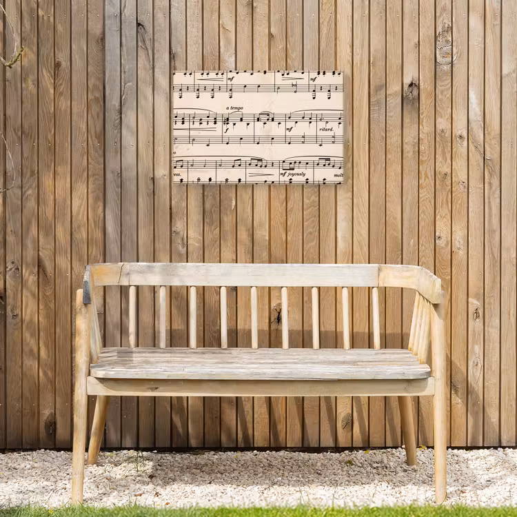 Muzieknotatie - Notenbalken - Kunst - Klassiek - Beige Tuinposter op houten frame 2 cm dik klein -sfeer4