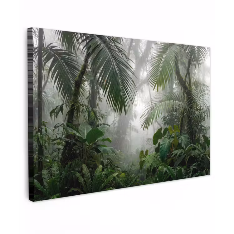 Natuur - Jungle - Mist - Tropisch - Groen Tuinposter op houten frame 2 cm dik klein -3d