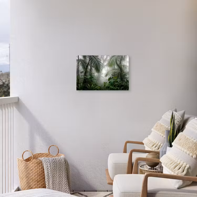 Natuur - Jungle - Mist - Tropisch - Groen Tuinposter op houten frame 2 cm dik klein -sfeer1