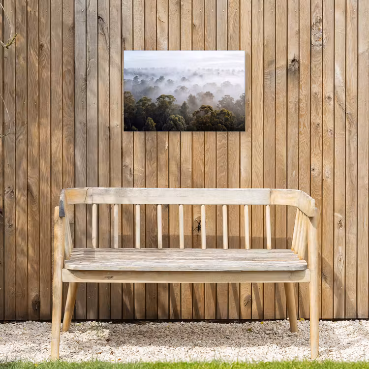 Natuur - Mist - Bos - Ochtend - Goud Tuinposter op houten frame 2 cm dik klein -sfeer4