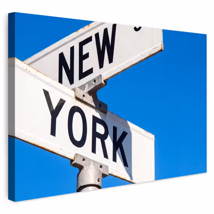 New York - Straatbord - Stad - Urban - Blauw Tuinposter op houten frame 2 cm dik klein -3d