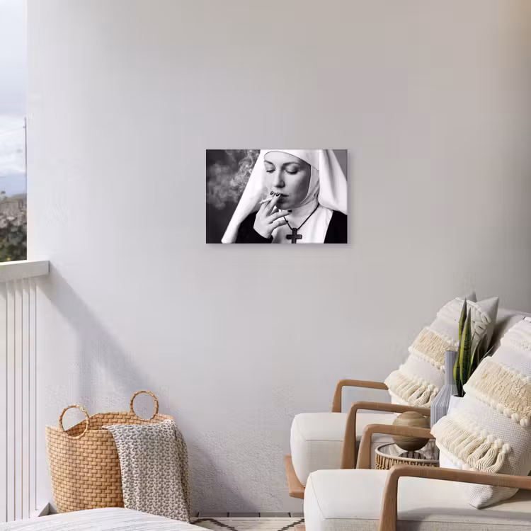 Non - Roken - Portret - Zwart - Wit - Rebels Tuinposter op houten frame 2 cm dik klein -sfeer1