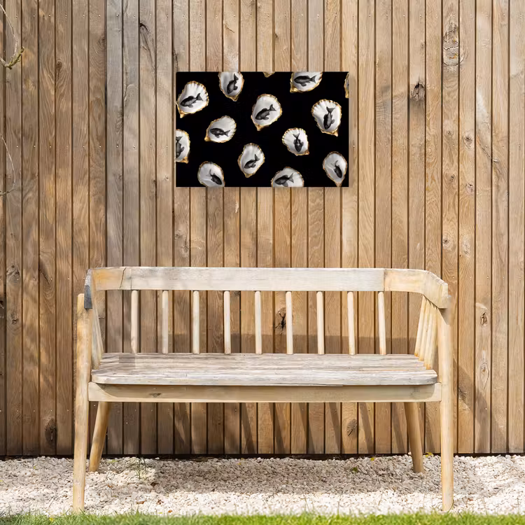 Oesters - Zwart - Vissen - Goud Tuinposter op houten frame 2 cm dik klein -sfeer4
