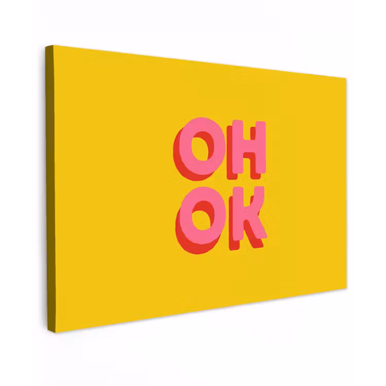 Oh ok - 3D - Geel - Roze Tuinposter op houten frame 2 cm dik klein -3d