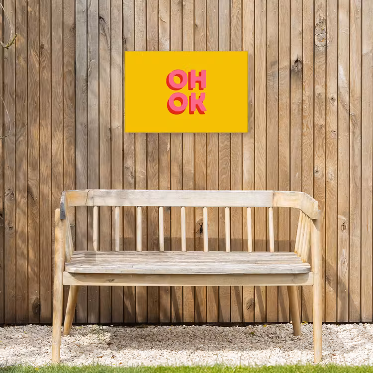 Oh ok - 3D - Geel - Roze Tuinposter op houten frame 2 cm dik klein -sfeer4