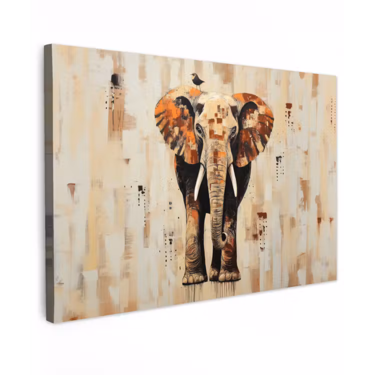 Olifant - Slurf - Mozaïek - Abstract Tuinposter op houten frame 2 cm dik klein -3d