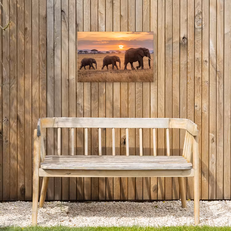 Olifanten - Savanne - Zonsondergang - Afrika - Warm Tuinposter op houten frame 2 cm dik klein -sfeer4