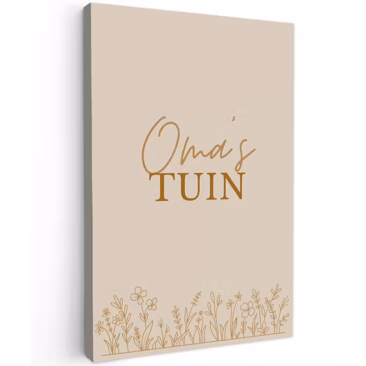 Oma's Tuin met bloemen Tuinposter op houten frame 2 cm dik klein -3d