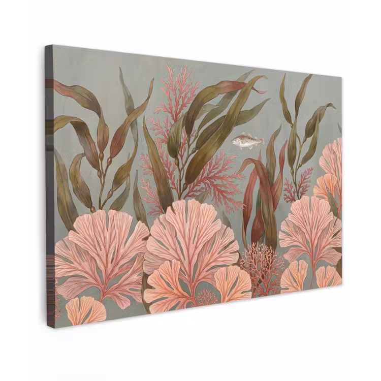 Onderwater - Planten - Vis - Vintage - Groen Tuinposter op houten frame 2 cm dik klein -3d