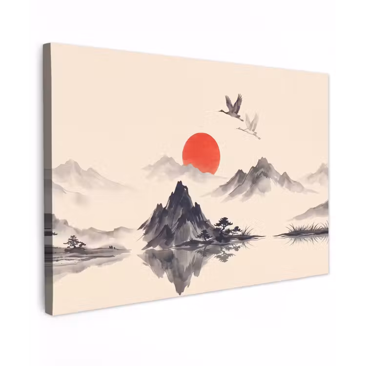 Oosters - Kraanvogels - Landschap Tuinposter op houten frame 2 cm dik klein -3d