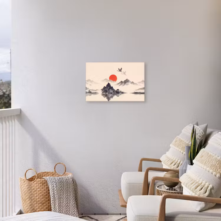 Oosters - Kraanvogels - Landschap Tuinposter op houten frame 2 cm dik klein -sfeer1