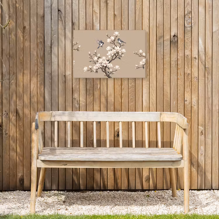 Oosters - Vogels - Beige Tuinposter op houten frame 2 cm dik klein -sfeer4