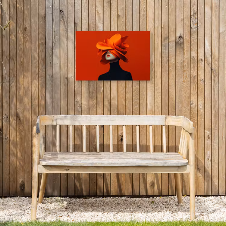 Oranje - Hoed - Vrouw Tuinposter op houten frame 2 cm dik klein -sfeer4