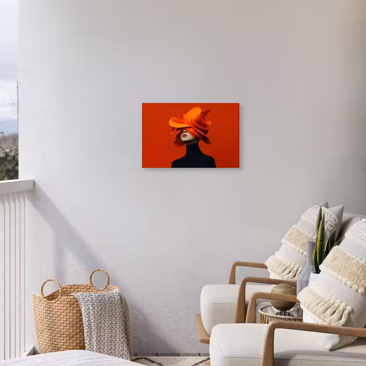 Oranje - Hoed - Vrouw Tuinposter op houten frame 2 cm dik klein -sfeer1