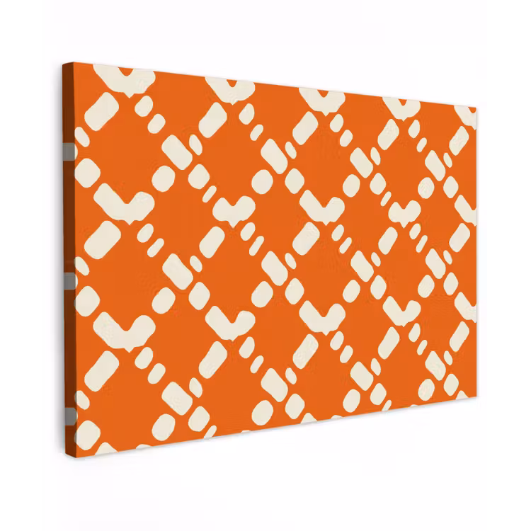 Oranje - Ruitpatroon - Wit Tuinposter op houten frame 2 cm dik klein 845 -3d