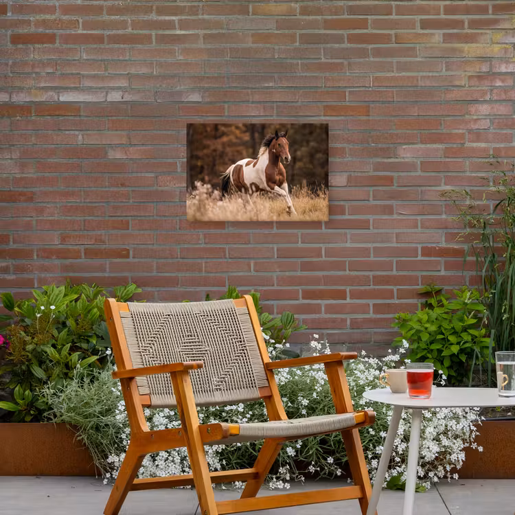 Paard - Bruin - Gras Tuinposter op houten frame 2 cm dik klein -sfeer3