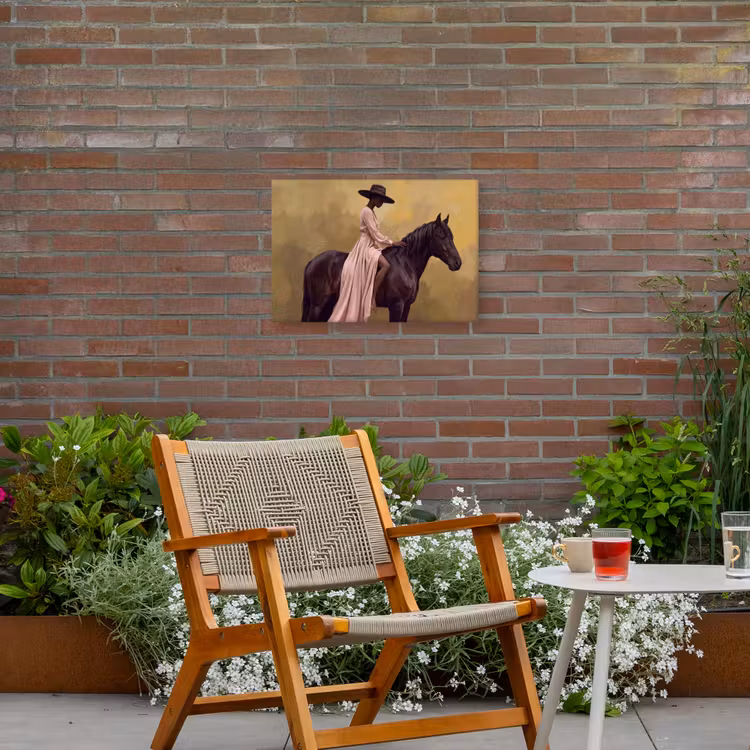 Paard - Klassiek - Oker Tuinposter op houten frame 2 cm dik klein -sfeer3