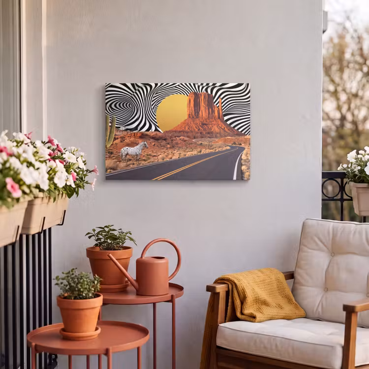 Buiten canvas - Paard - Woestijn - Natuur - Paard - Woestijn - Natuur Tuinposter op houten frame 2 cm dik klein