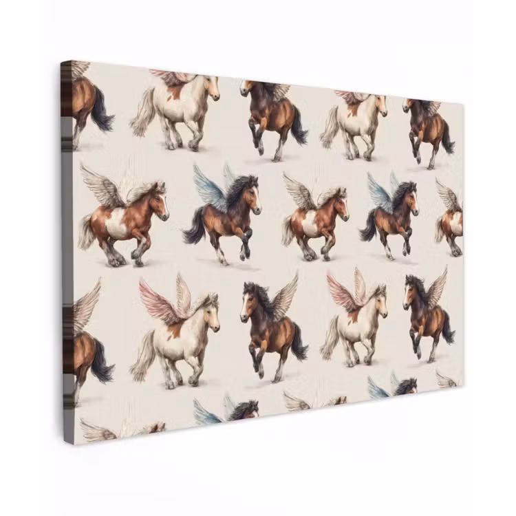 Paarden - Vleugels - Kleurrijk Tuinposter op houten frame 2 cm dik klein 845 -3d