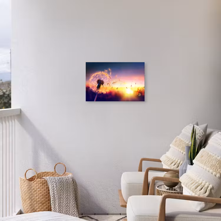 Paardenbloem - Bloemen - Zonsondergang - Horizon - Nacht Tuinposter op houten frame 2 cm dik klein -sfeer1