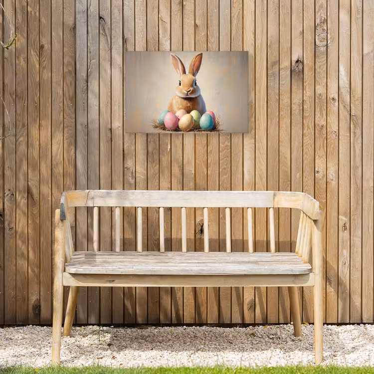 Paashaas - Pastel - Eieren Tuinposter op houten frame 2 cm dik klein -sfeer4