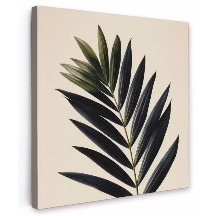 Palmblad - Donkere bladen - Subtiel Tuinposter op houten frame 2 cm dik middel -3d