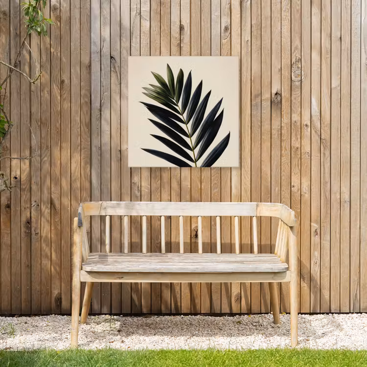 Palmblad - Donkere bladen - Subtiel Tuinposter op houten frame 2 cm dik middel -sfeer4