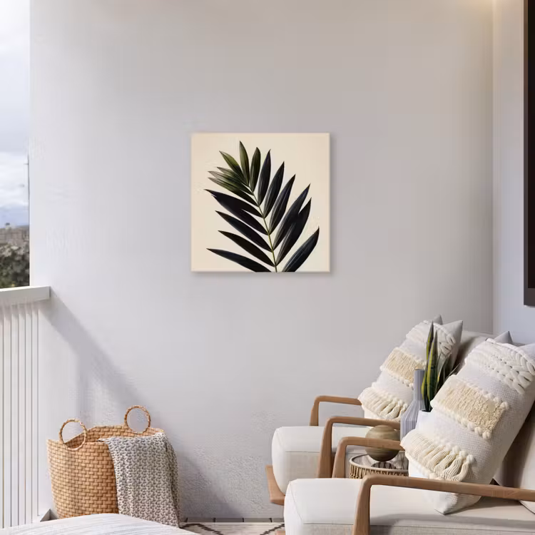 Palmblad - Donkere bladen - Subtiel Tuinposter op houten frame 2 cm dik middel -sfeer1