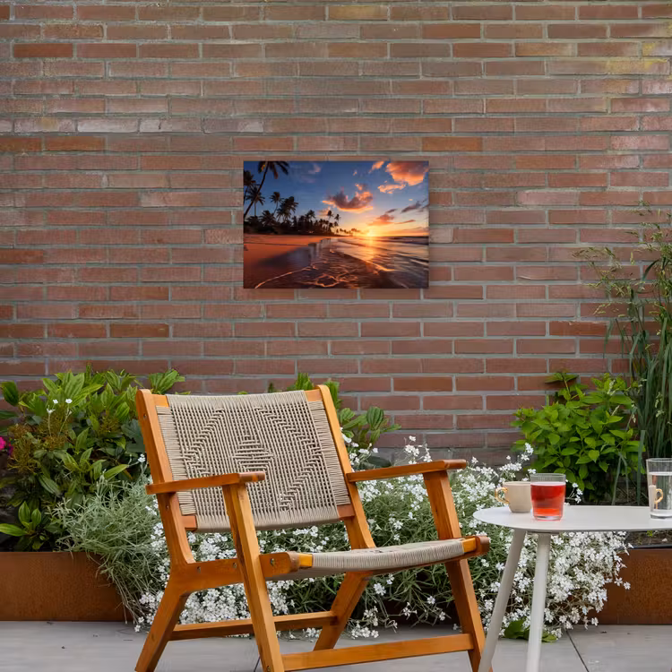 Palmbomen bij Zonsondergang Tuinposter op houten frame 2 cm dik klein -sfeer3